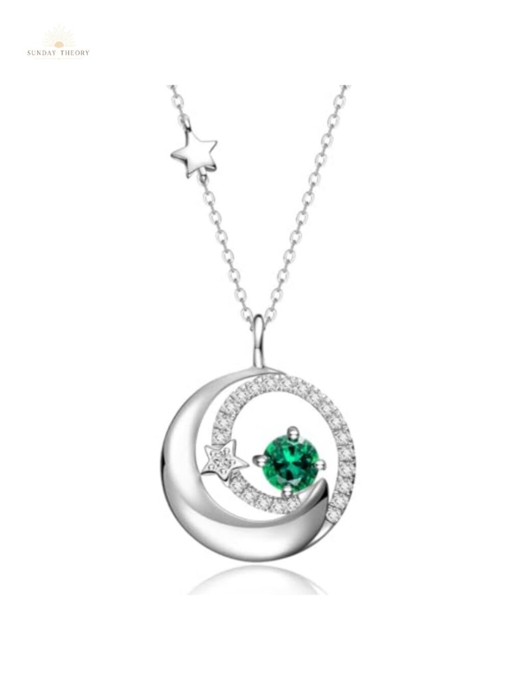 Sterling Silver Moon and Star Birthstone Pendant Necklace
